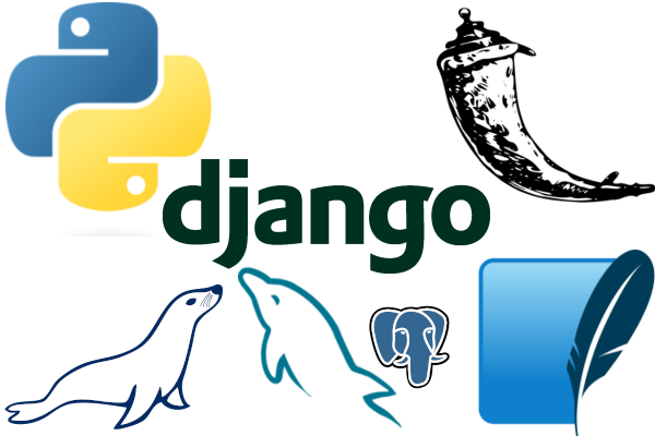 Image contenant le logo de python, Django, Flask, SQLite, MariaDB, MySQL, et postgreSQL